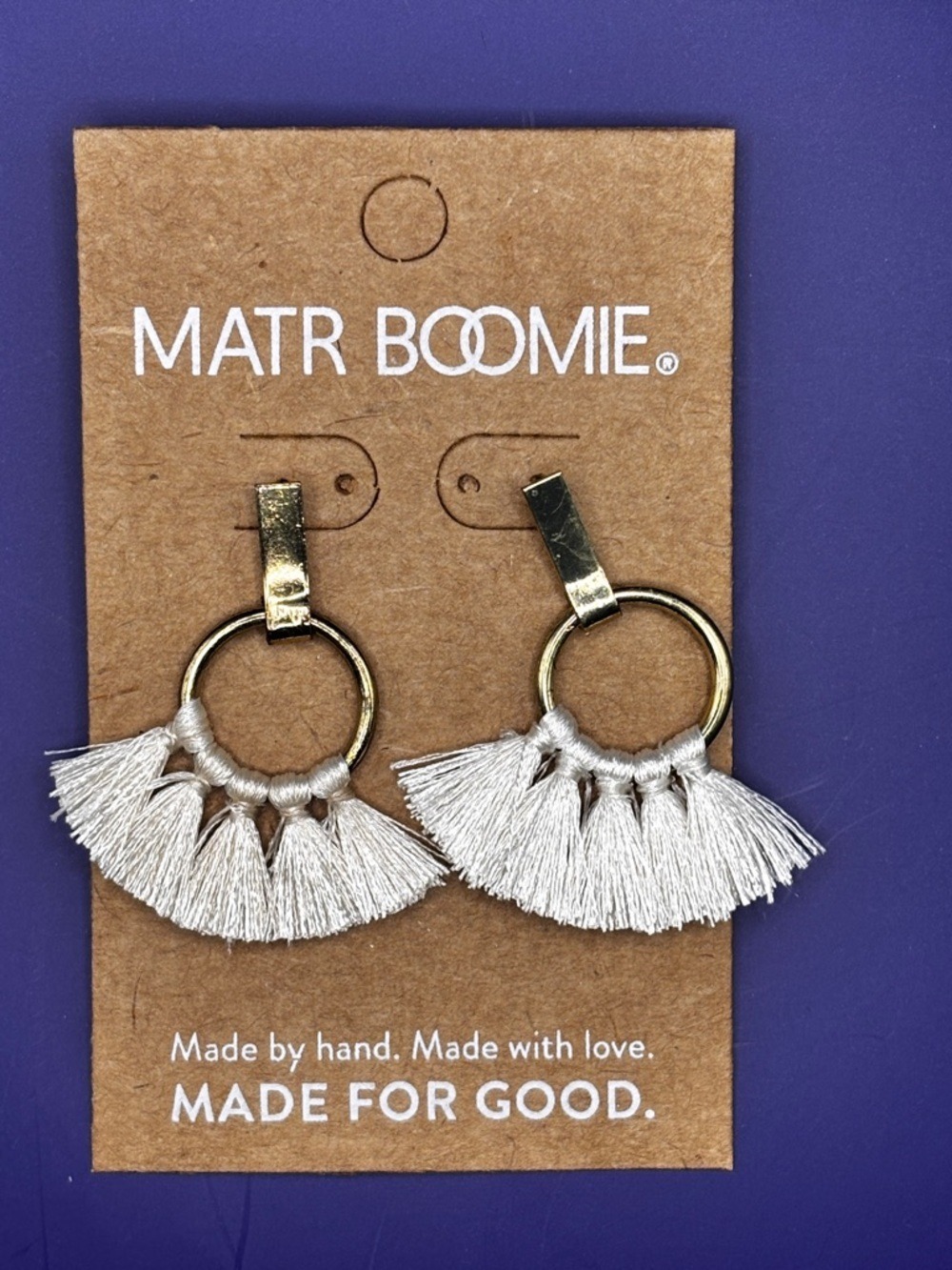 Fair Trade Gold Tassel Hoop Earrings Handmade NWT - Picture 3 of 4